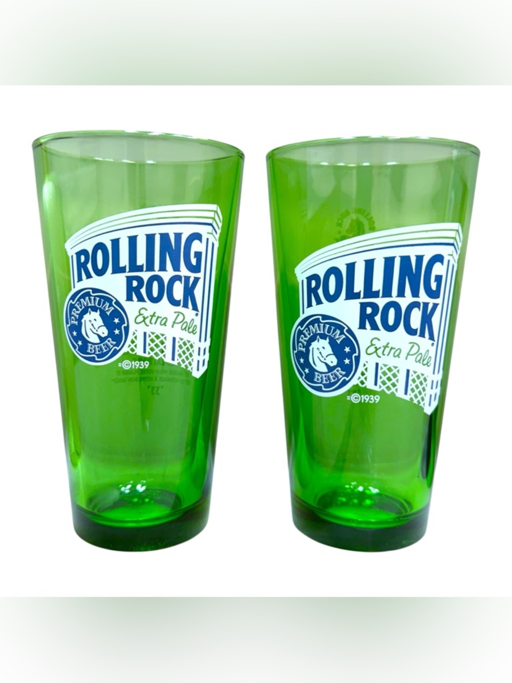 Rolling Rock Green 20oz Pint Glasses - Set of 2